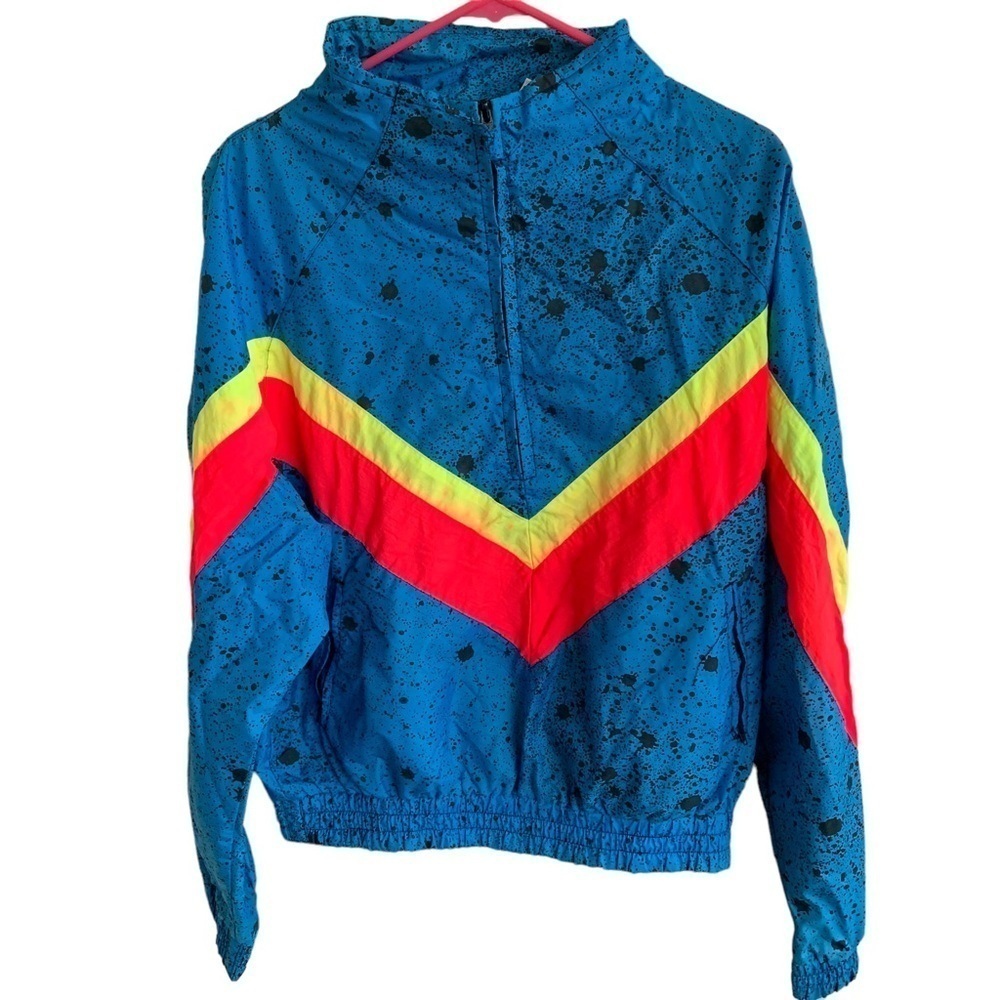 Vintage Dual Control Neon Windbreaker Totally 80s Zip Up Jacket Size Medium